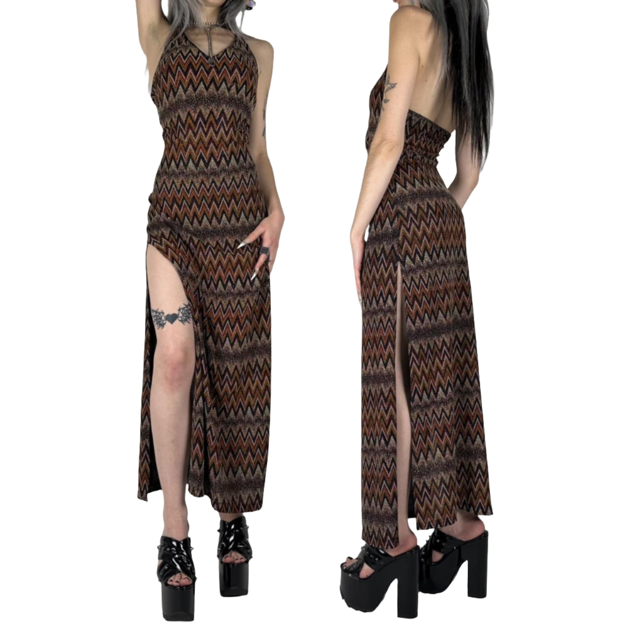 90s Double Slit Halter Maxi Dress (XS) Holy Thrift 90s Double Slit Halter Maxi Dress (XS) Holy Thrift