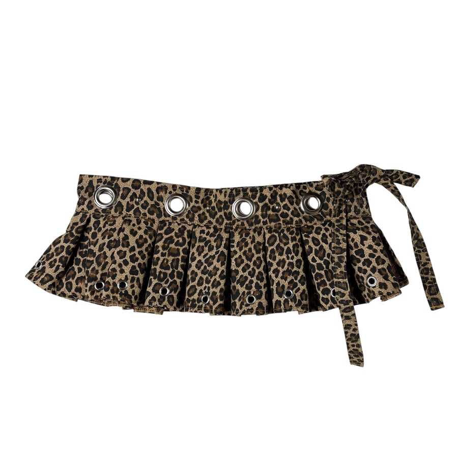 Upcycled Leopard Print Mini Skirt-Belt (S-M)