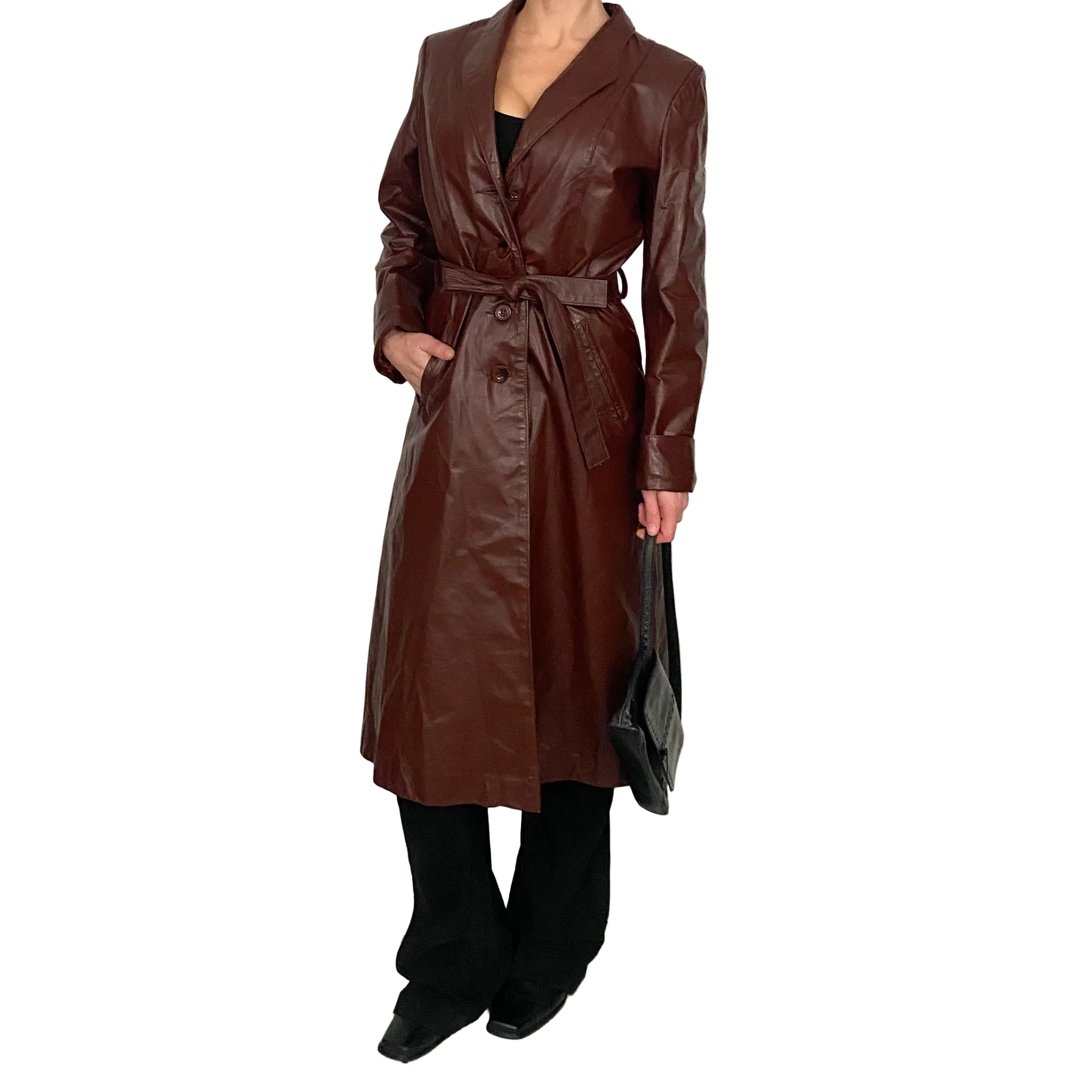 Brick Red Leather Trench Coat (M) Holy Thrift Brick Red Leather Trench Coat (M) Holy Thrift