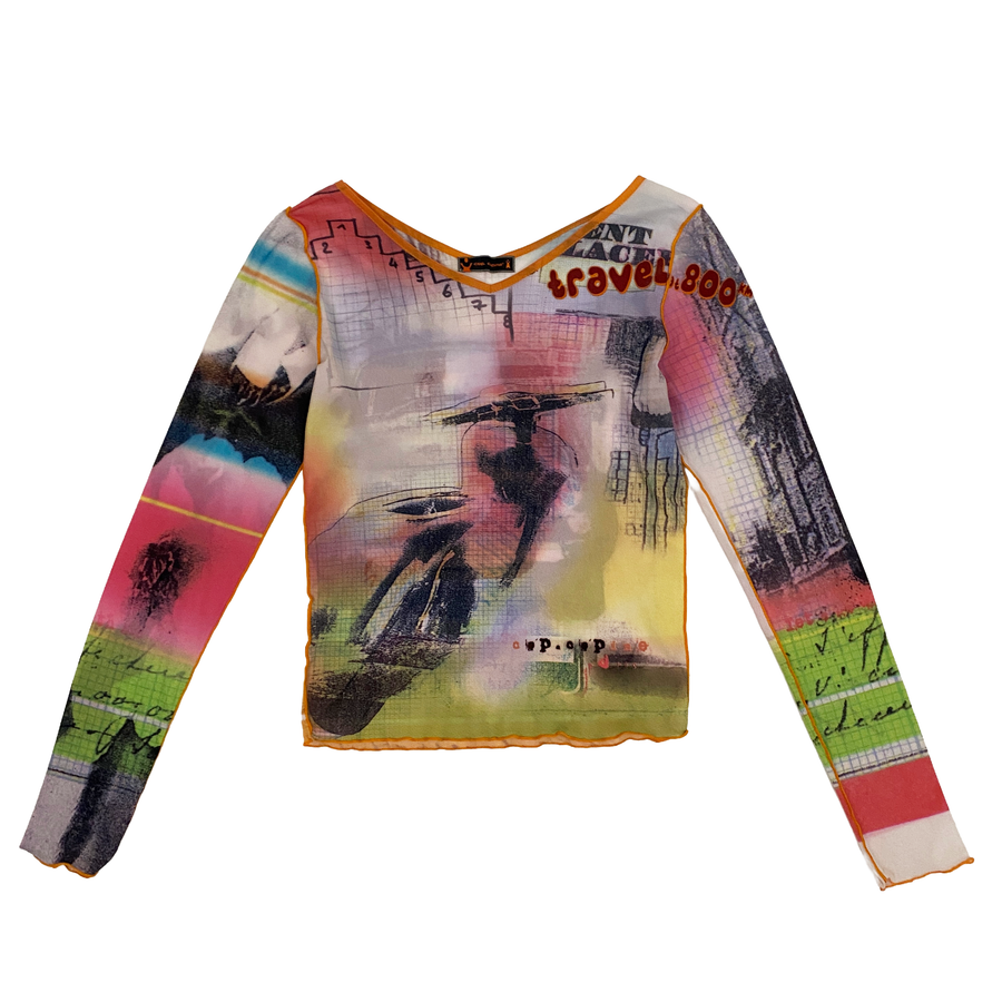 Cop Copine Travel at 800km Graphic Mesh Long Sleeve Top (S/M)