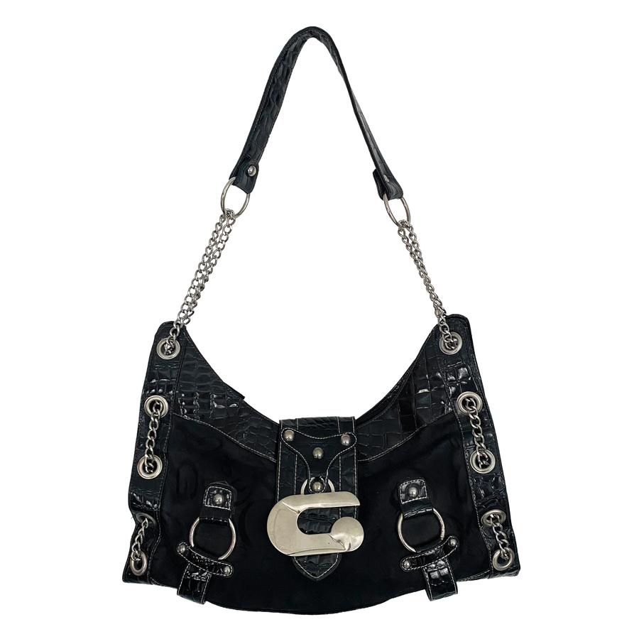 Guess 2000s Black + Silver Chain Shoulder Bag