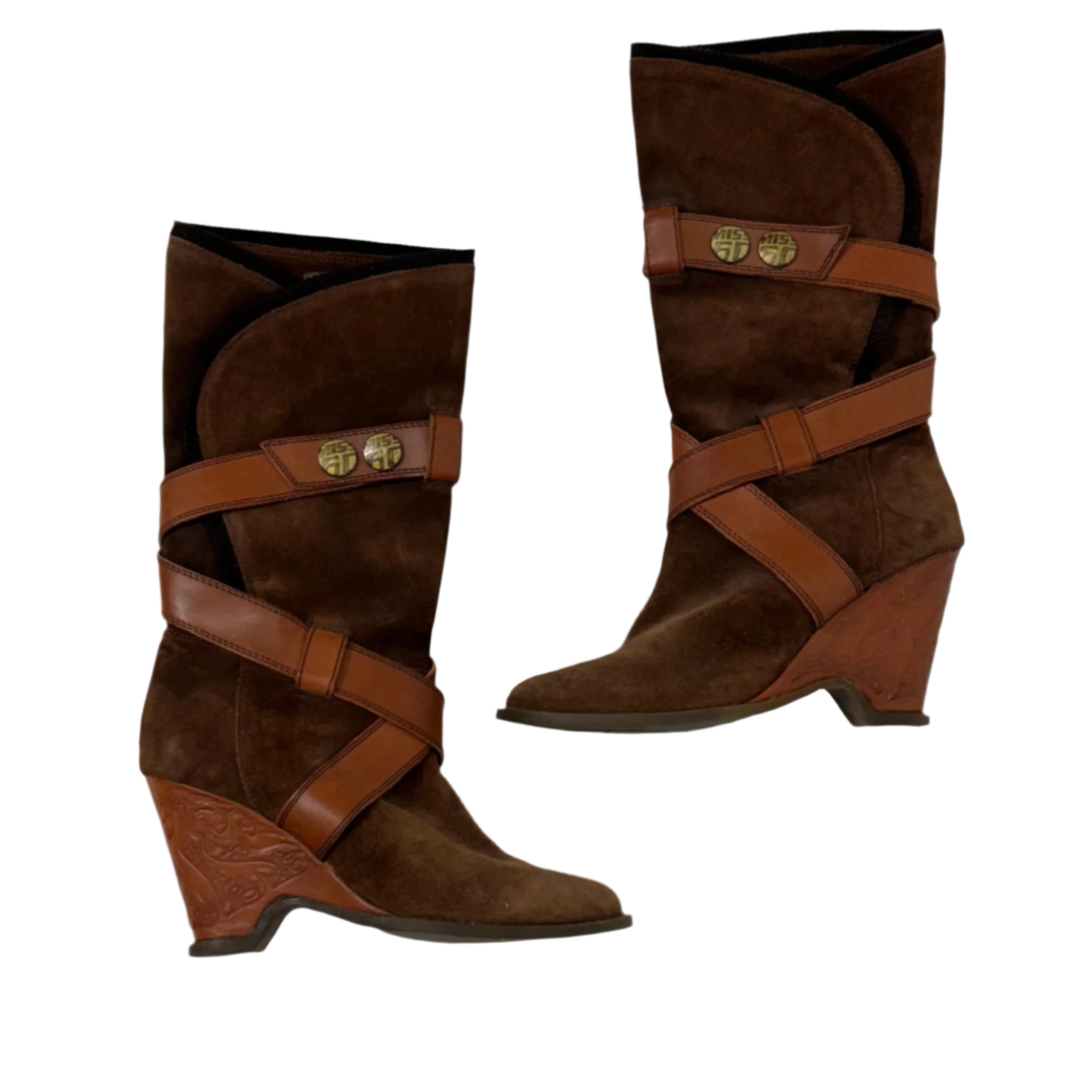 Miss Sixty Chestnut Suede Wedge Boots (8) – Holy Thrift