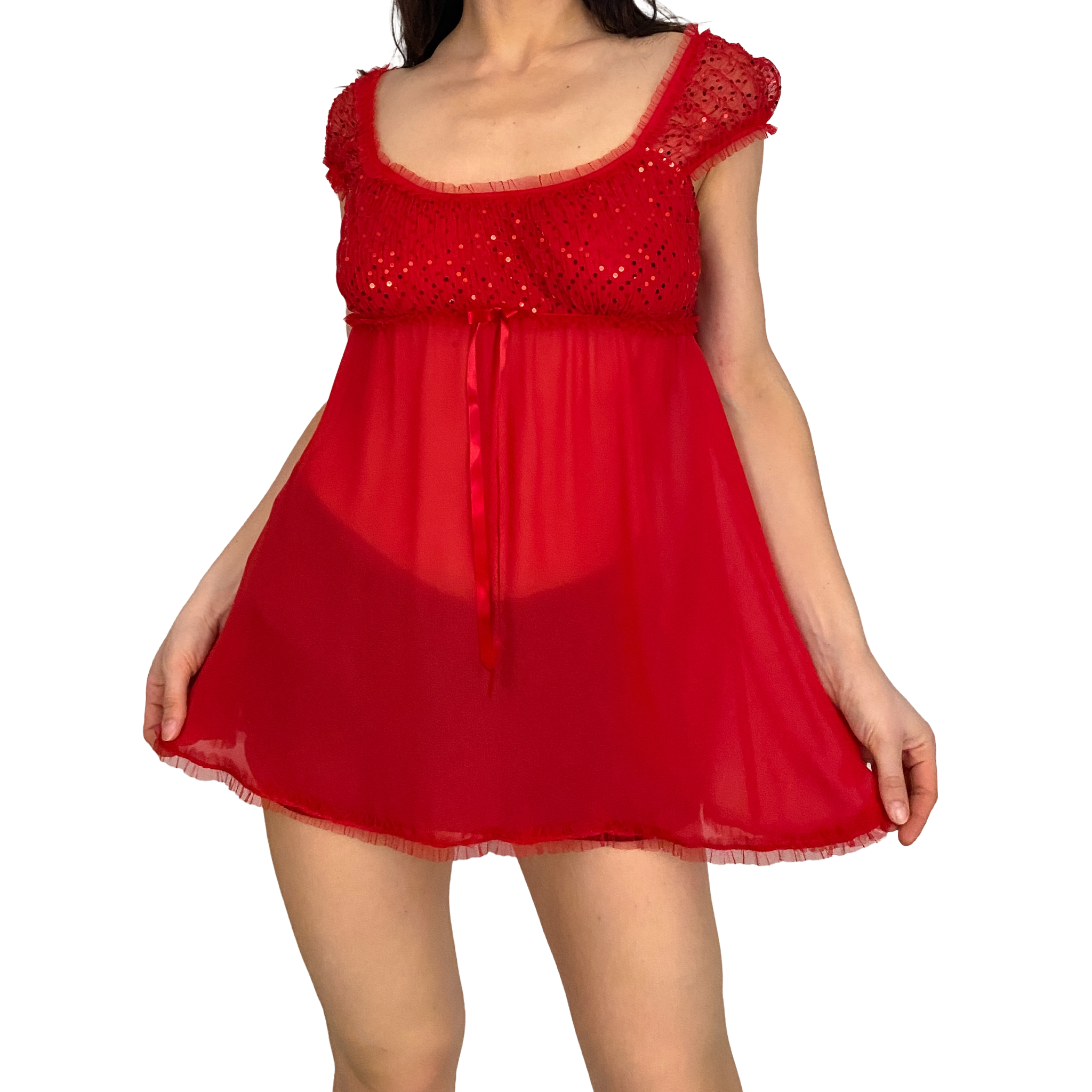 strapless open back dress Red Mesh Sequin Babydoll Top (M) – Holy Thrift