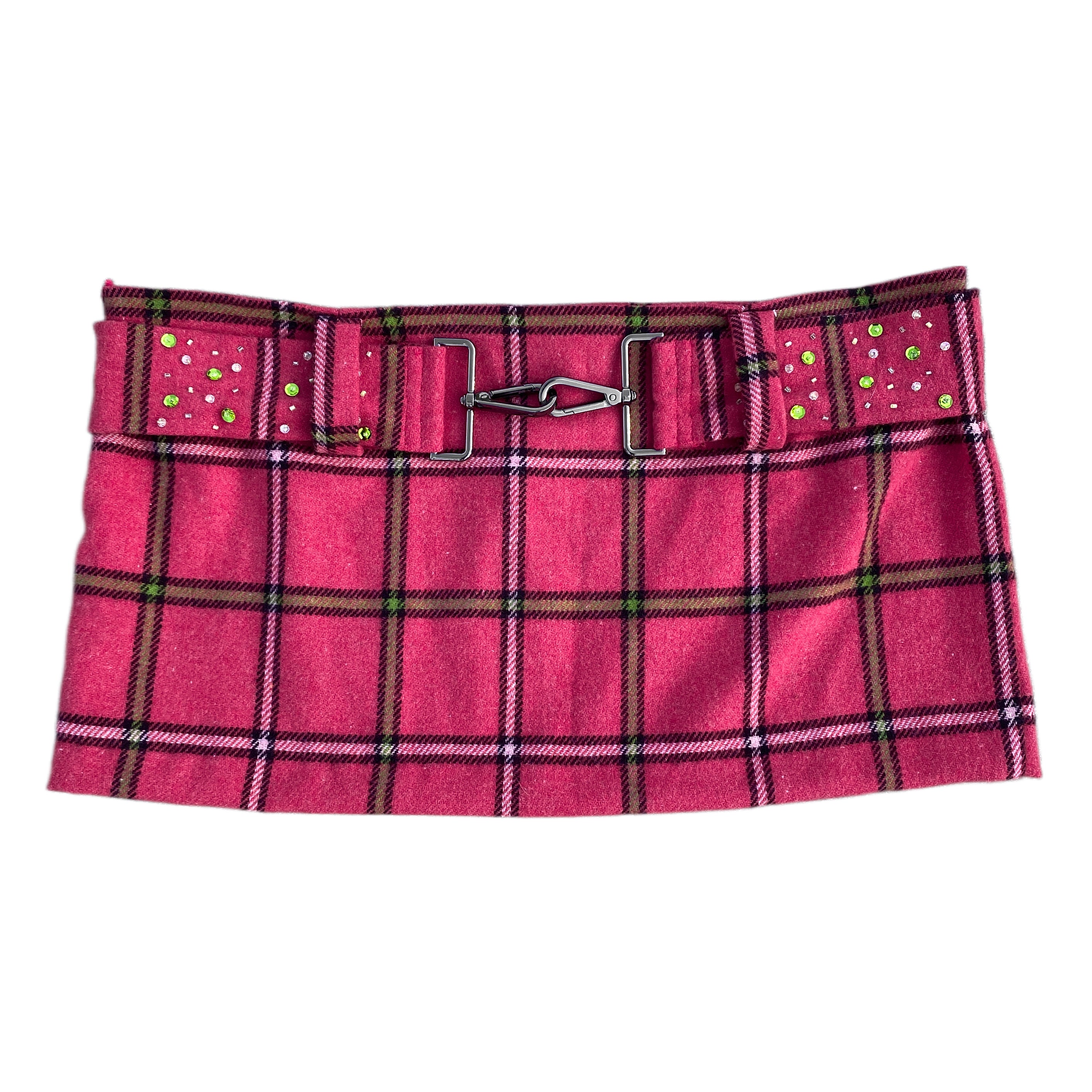 Pink Lime Plaid Micro Mini Skirt (S)