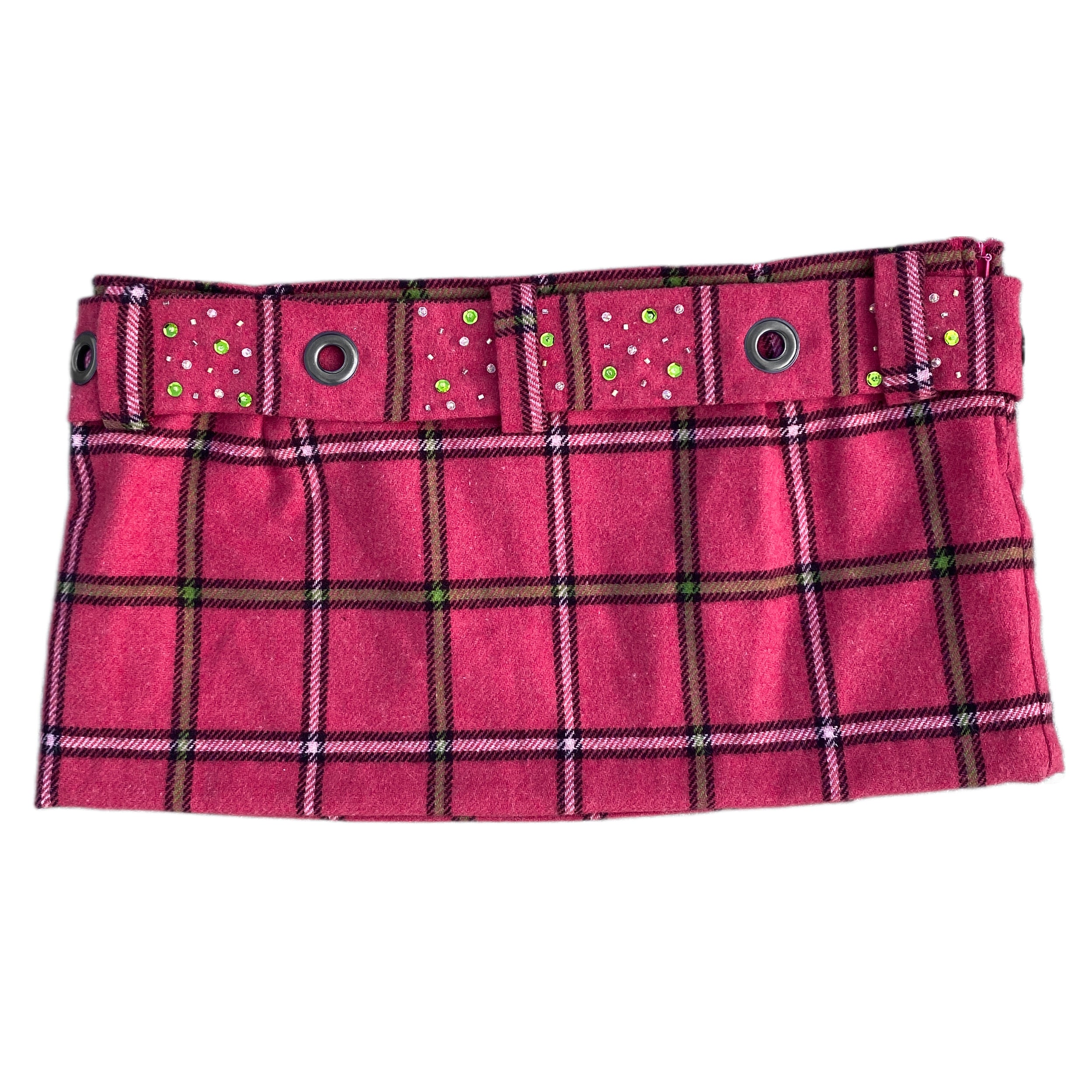 Pink & Lime Plaid Micro Mini Skirt (S)