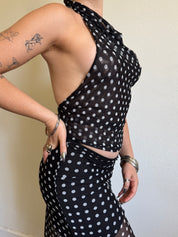 Polka Dot Mesh Cowl Neck Top (XS-XL)