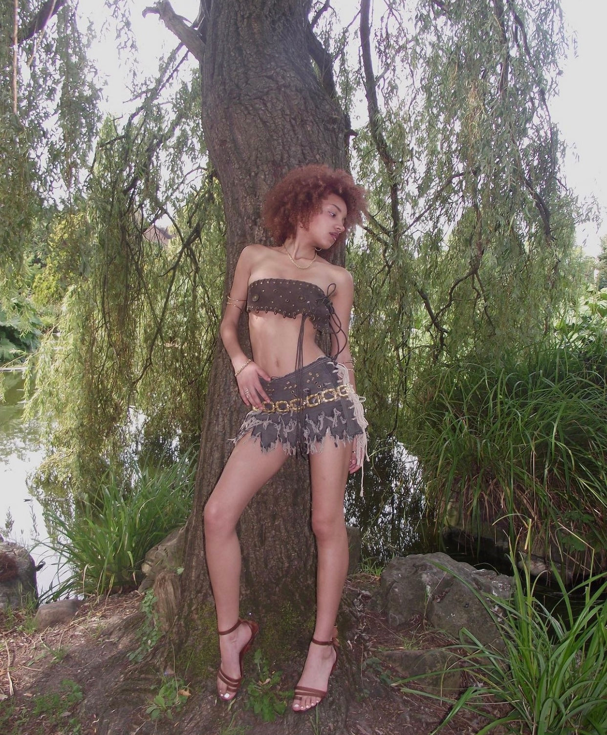 Upcycled Bespoke Denim Eyelet Skirt (S)