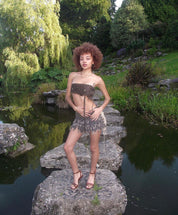 Upcycled Bespoke Denim Eyelet Skirt (XXS)