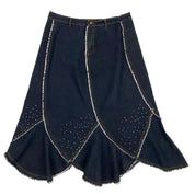 Rhinestone Flared Denim Maxi Skirt (XL)