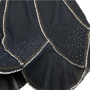 Rhinestone Flared Denim Maxi Skirt (XL)