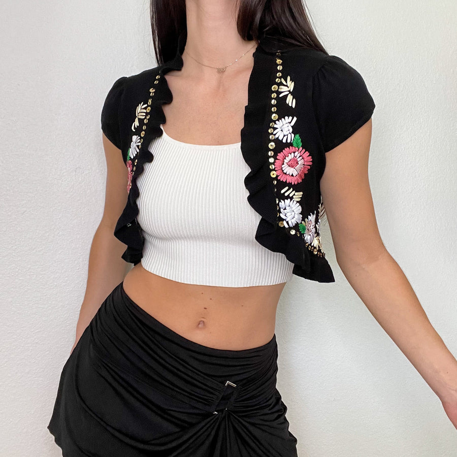 Black Embroidered Sequin Shrug