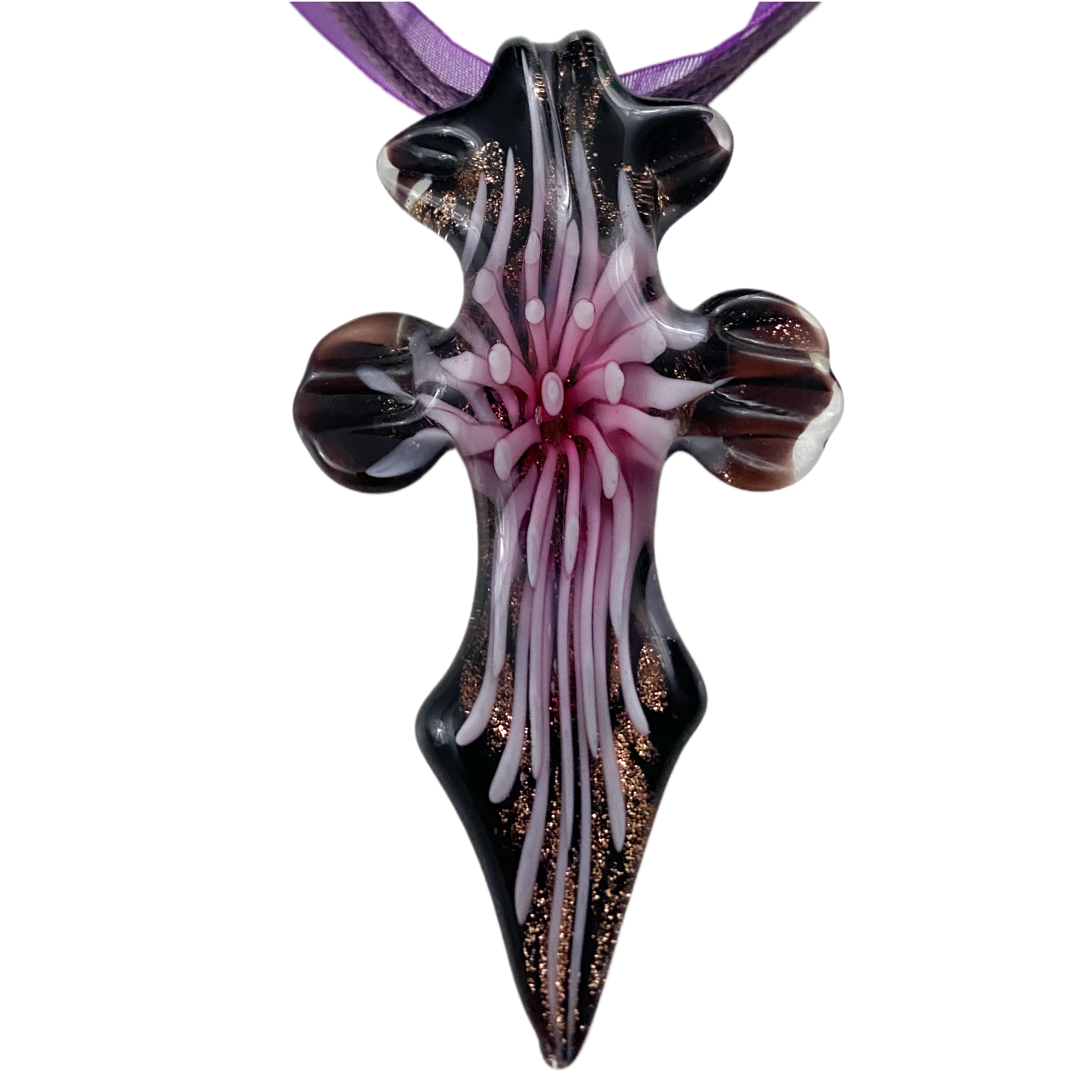 Purple Blown Glass Cross Necklace