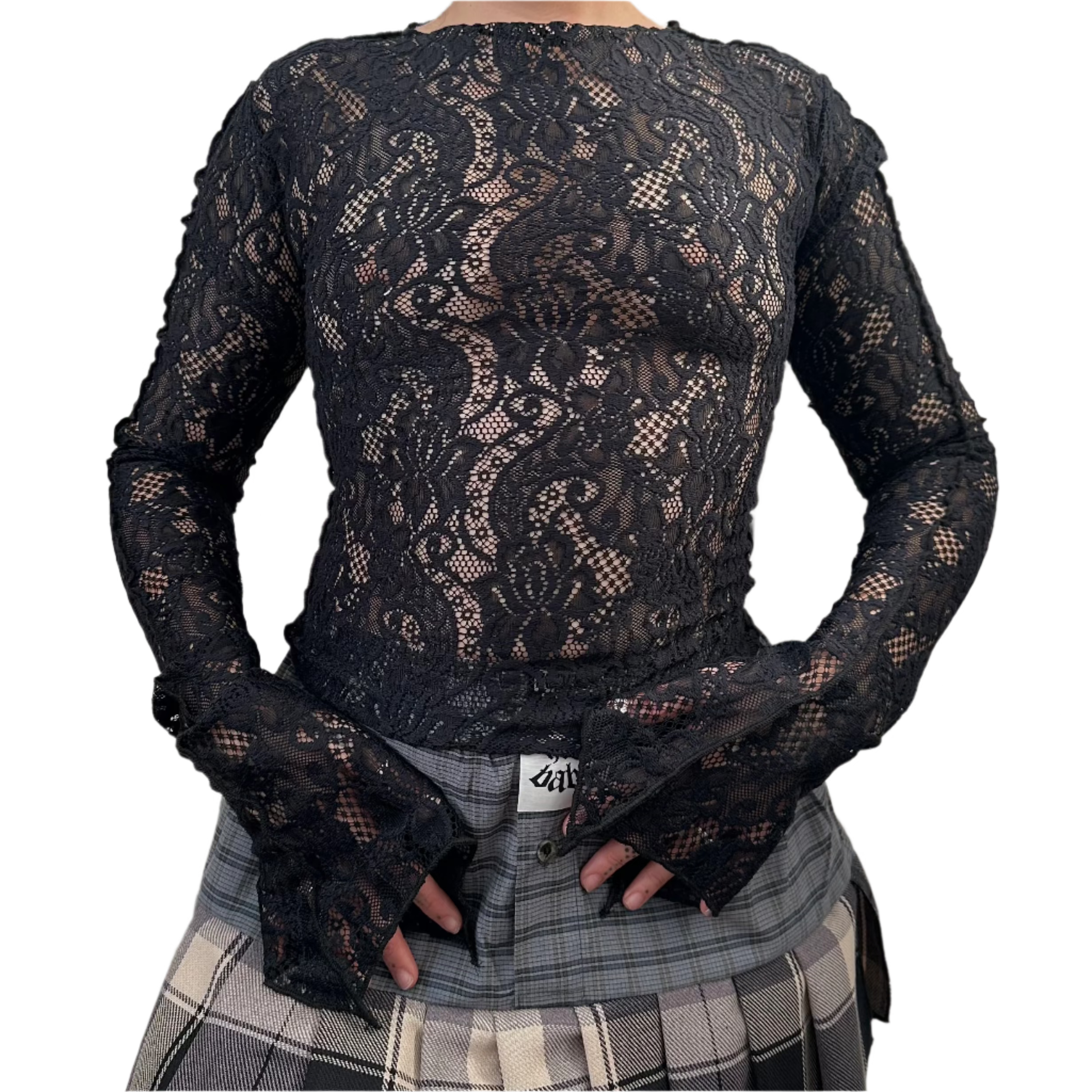 Black Lace Elongated Sleeve Top (S/M)