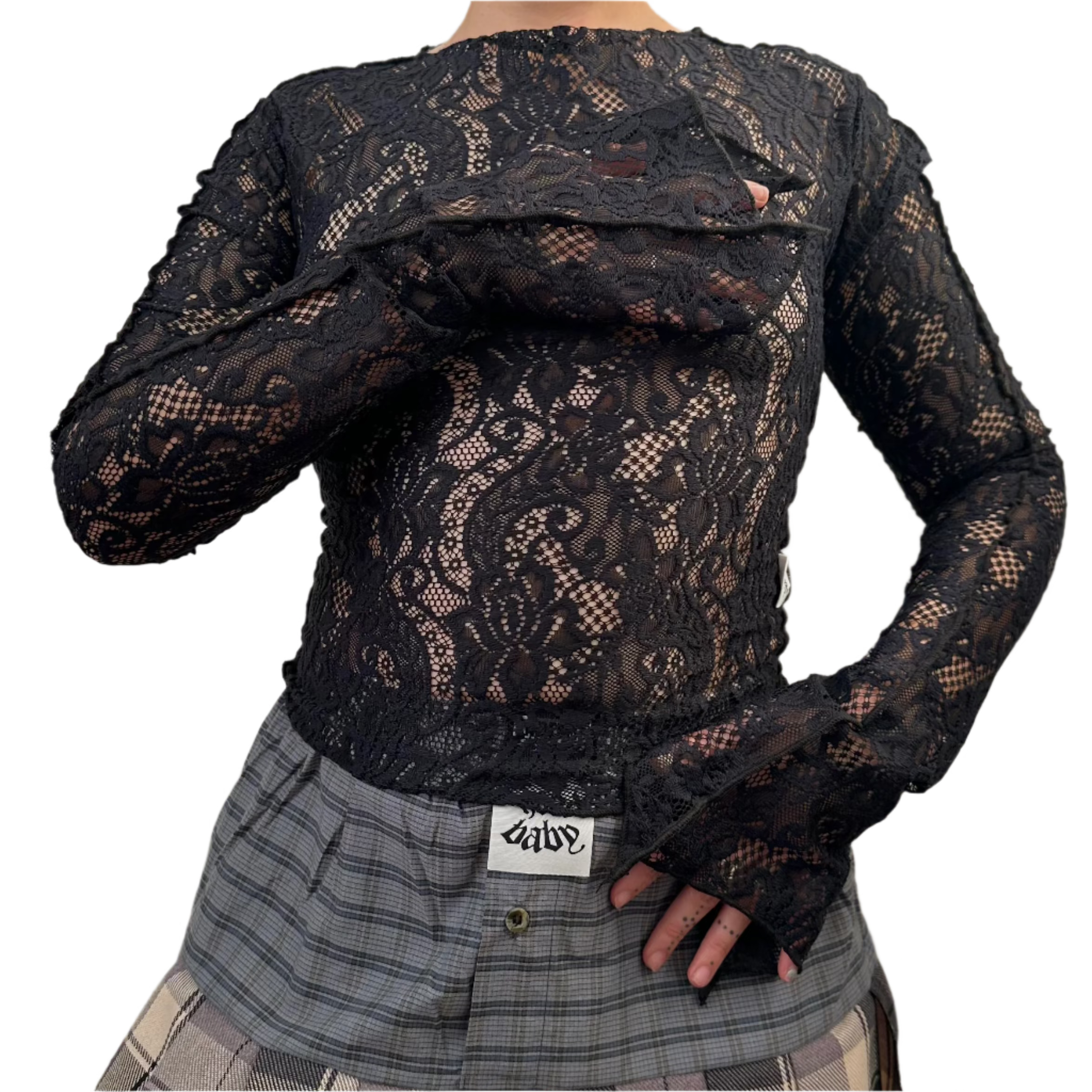 Black Lace Elongated Sleeve Top (S/M)