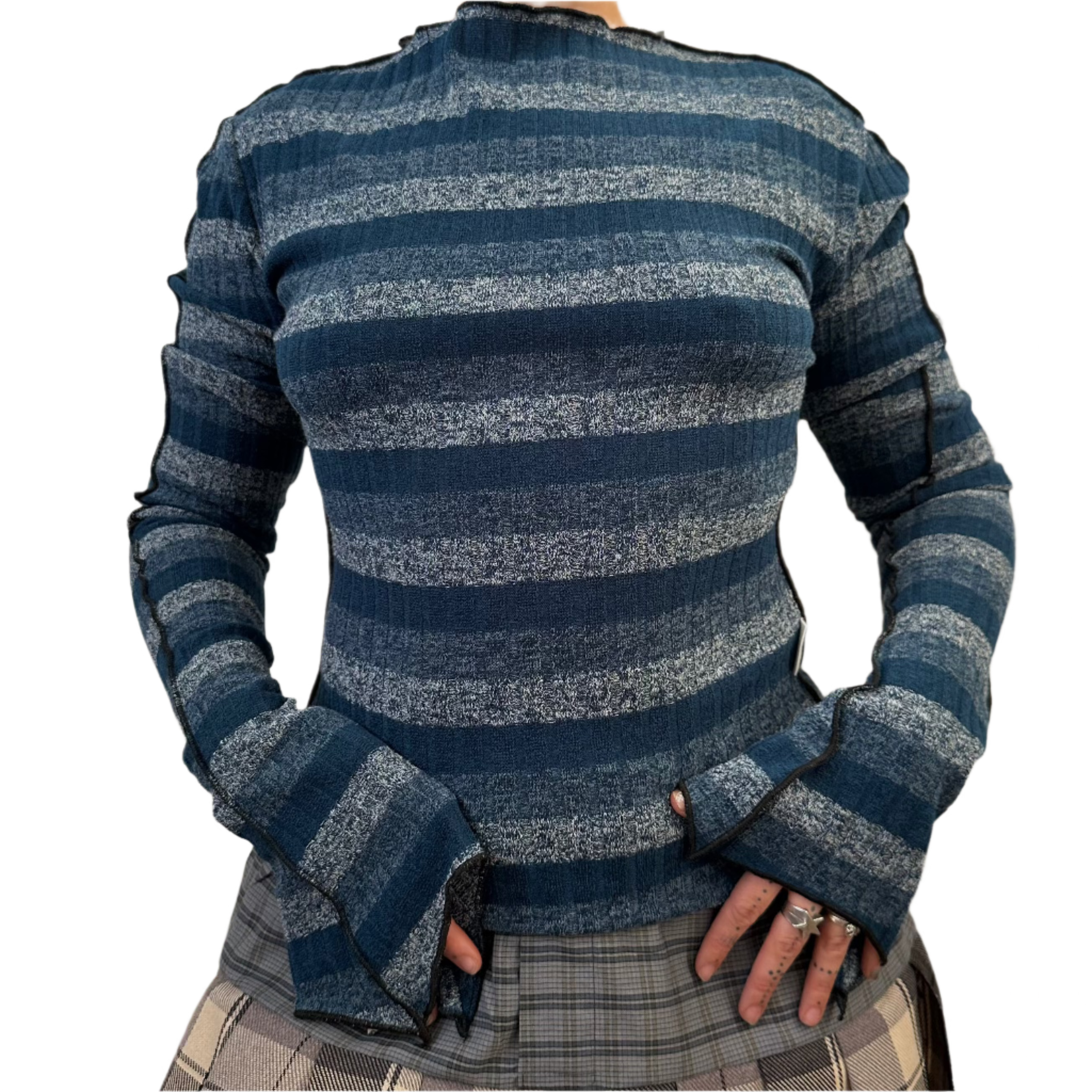 Blue Striped Elongated Sleeve Top (S/M)