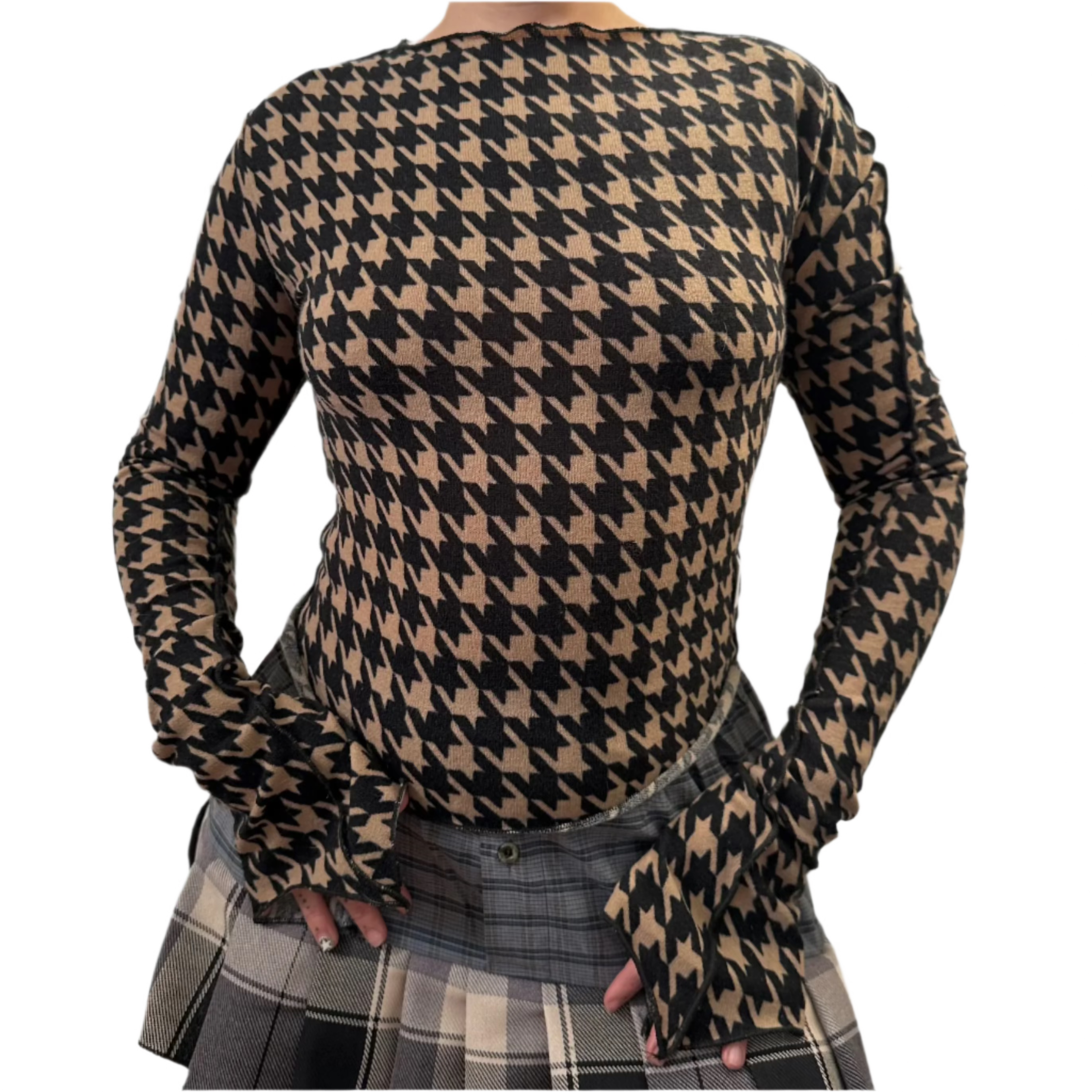 Houndstooth Elongated Sleeve Top (S/M)