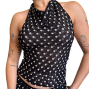 Polka Dot Mesh Cowl Neck Top (XS-XL)