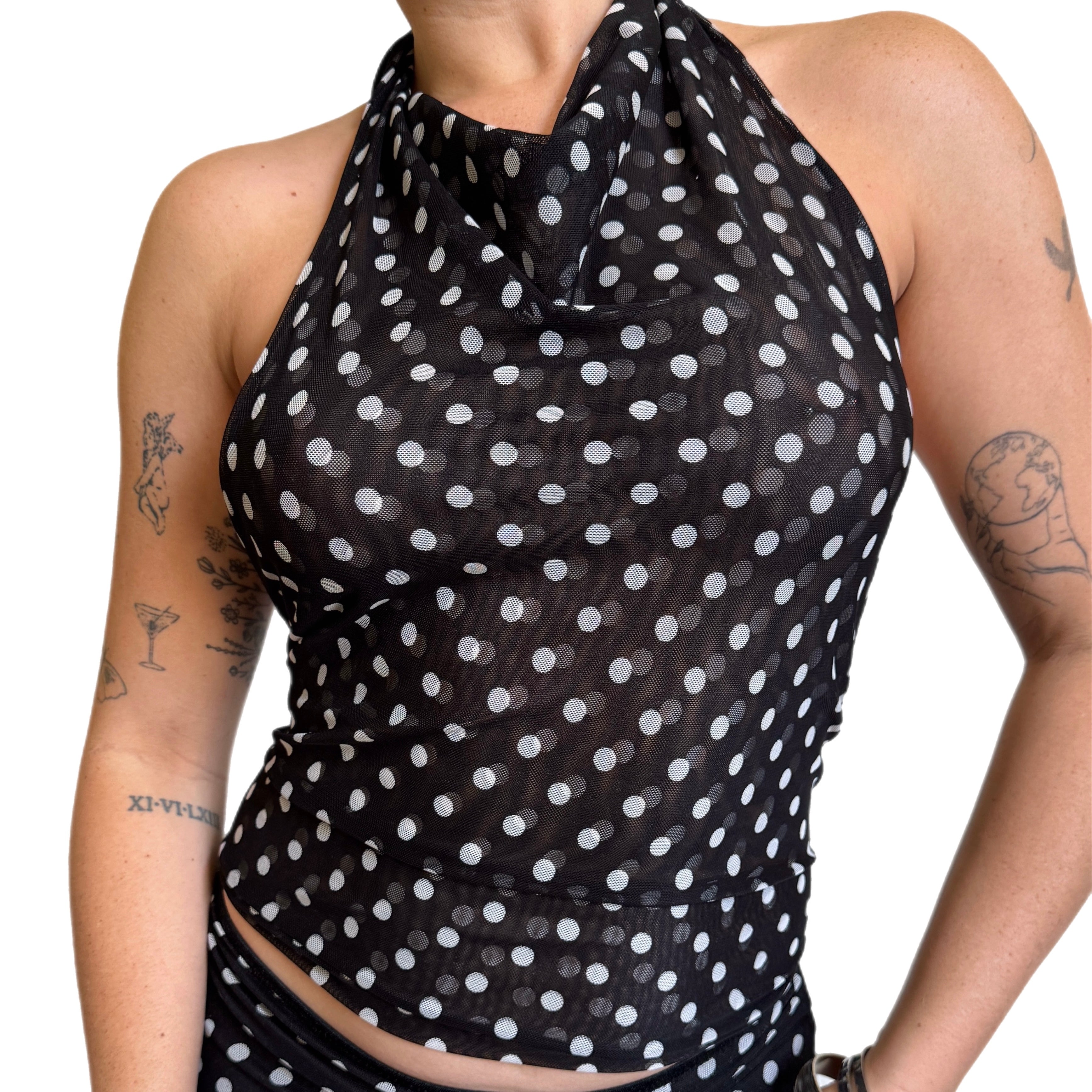 Polka Dot Mesh Cowl Neck Top (XS-XL)