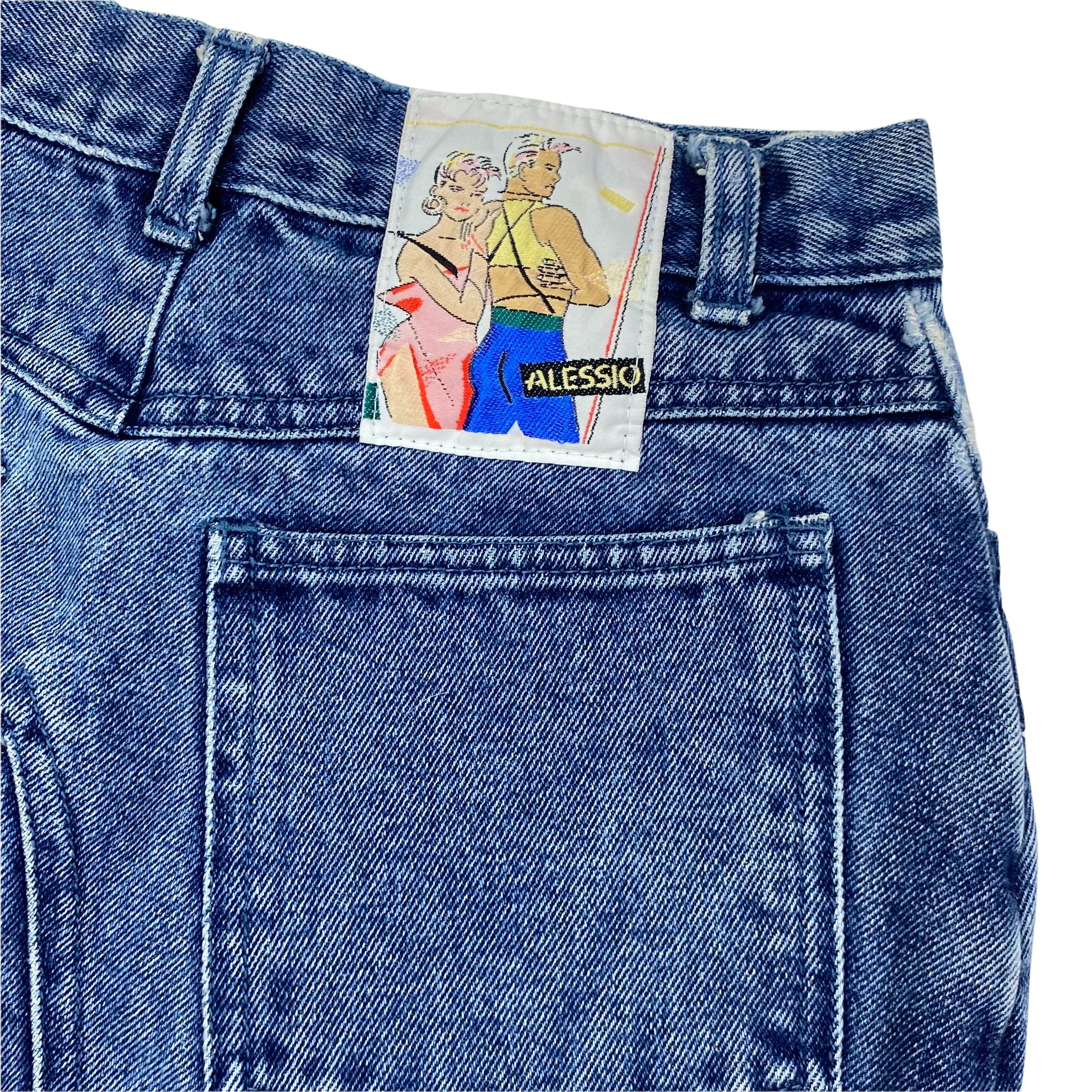 80s Retro High-Waisted Denim Midi Skirt (XS)