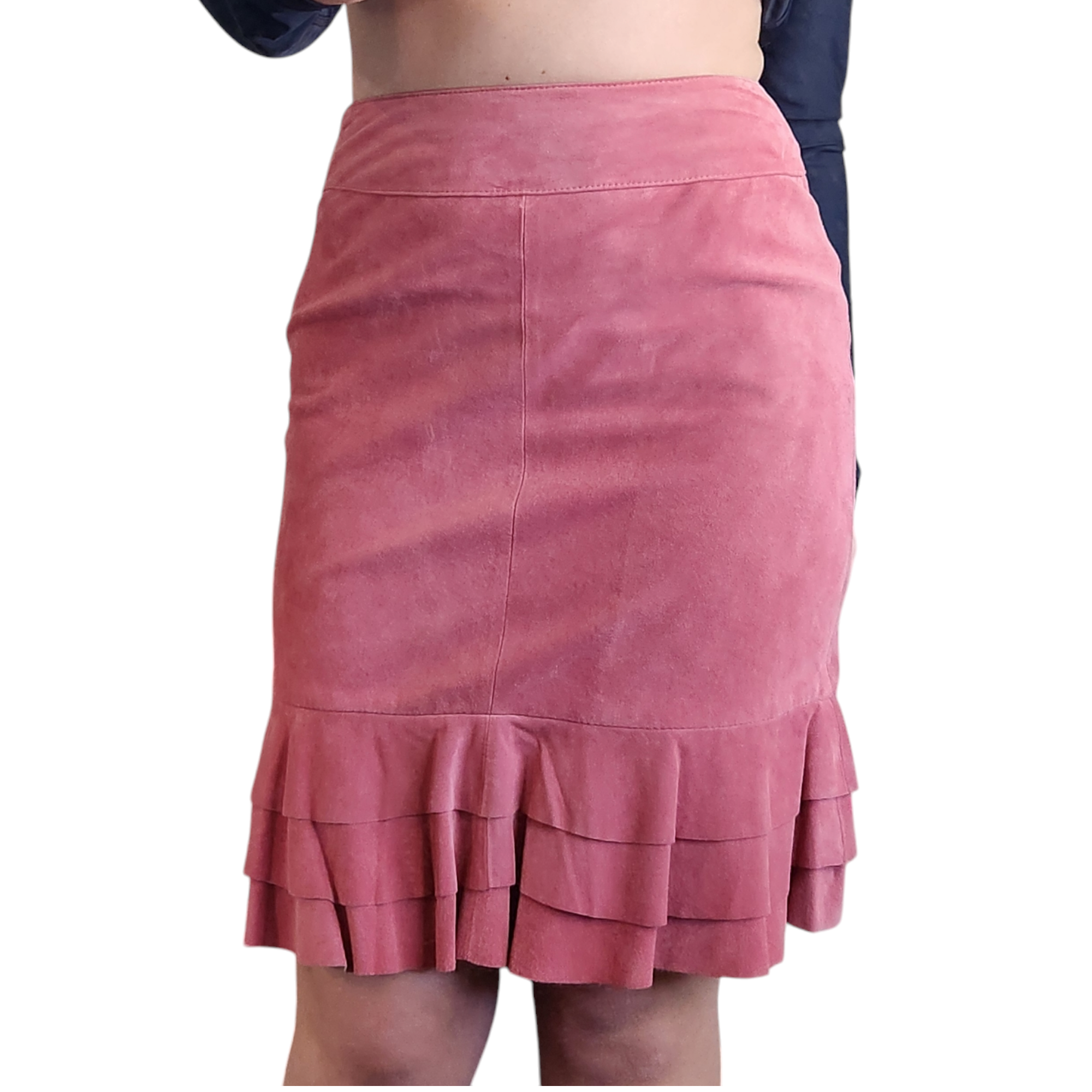 Pink Suede Pleated Hem Skirt (M)