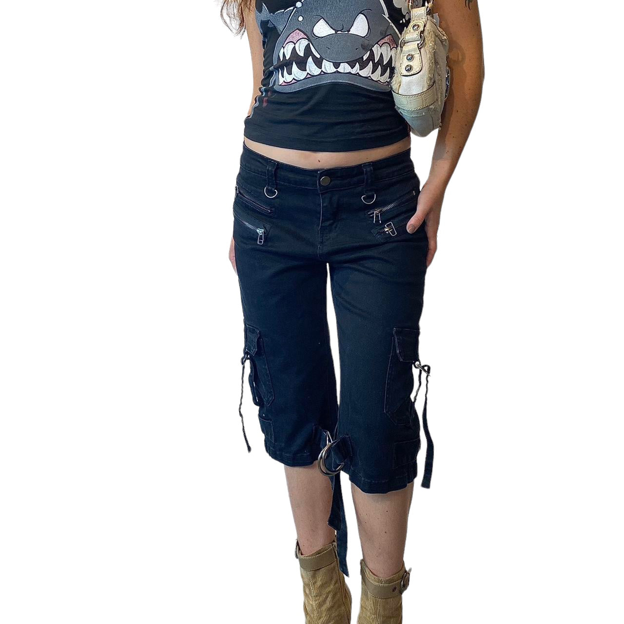 Y2K Grunge Utility Capri Pants (XS)