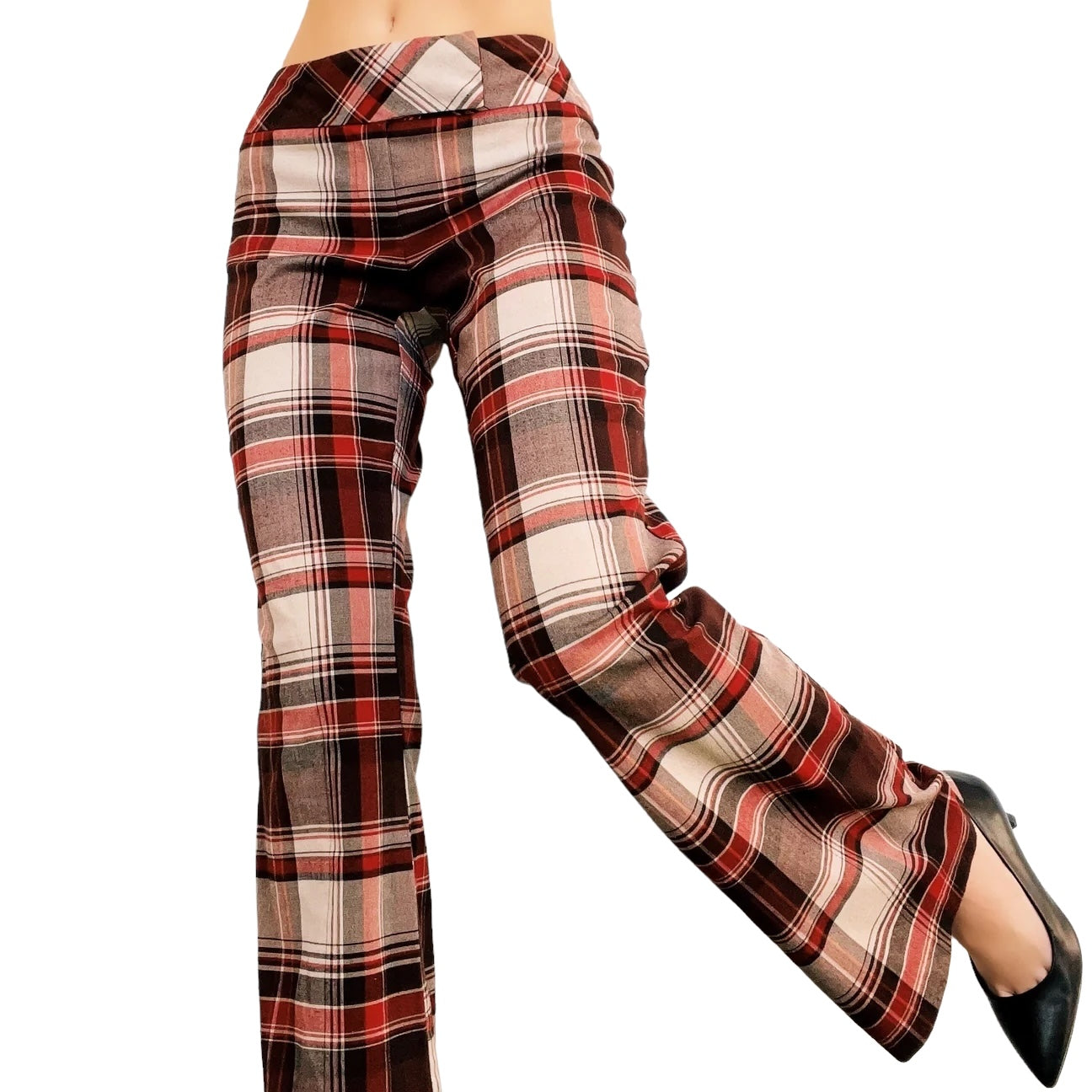 Early 2000s Red & Brown Plaid Flare Pants (S/M) – Holy Thrift display picture 1