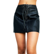 Black Lace Up Leather Mini Skirt (XS)