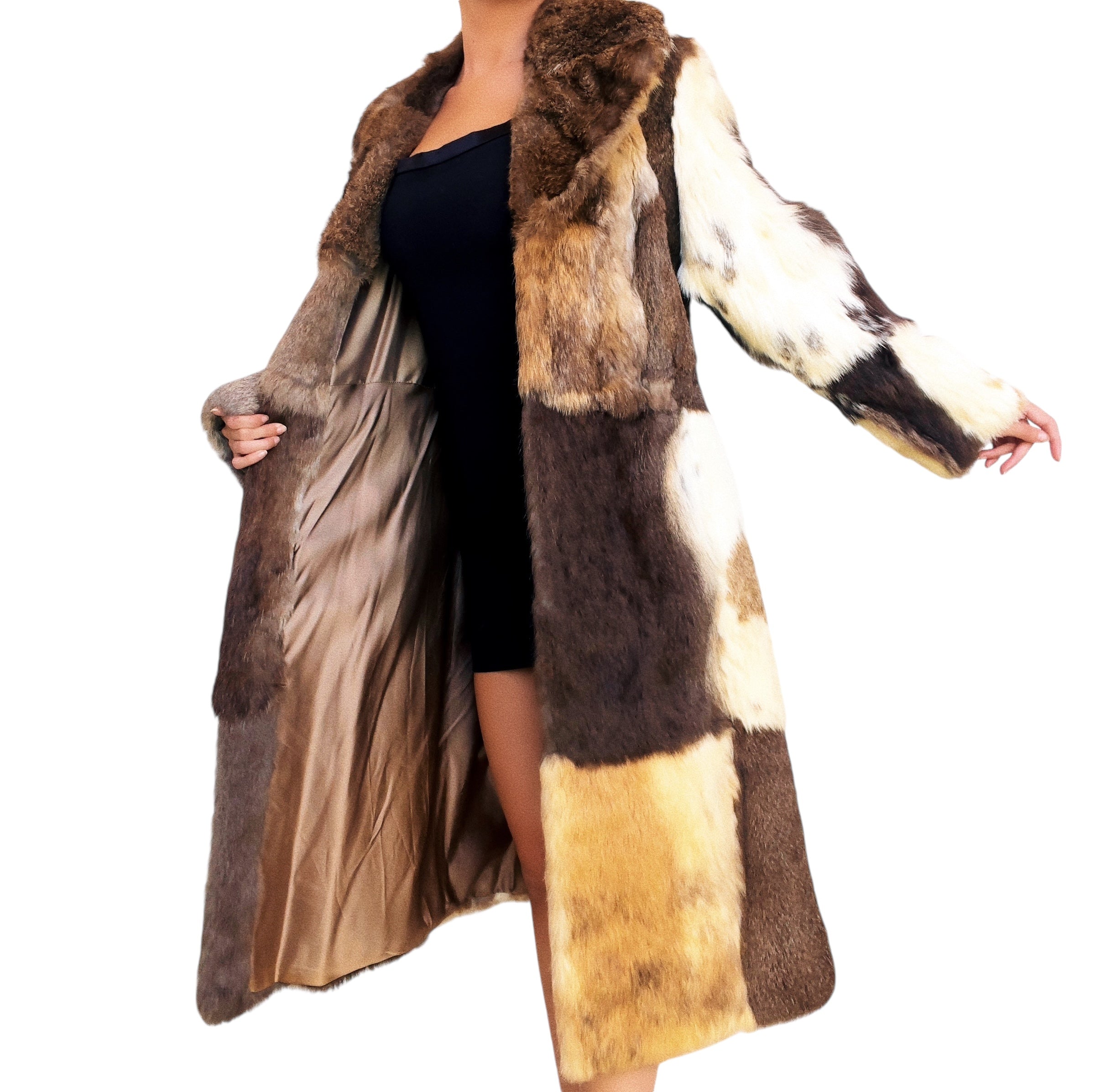 Long Patchwork Rabbit Fur Coat M