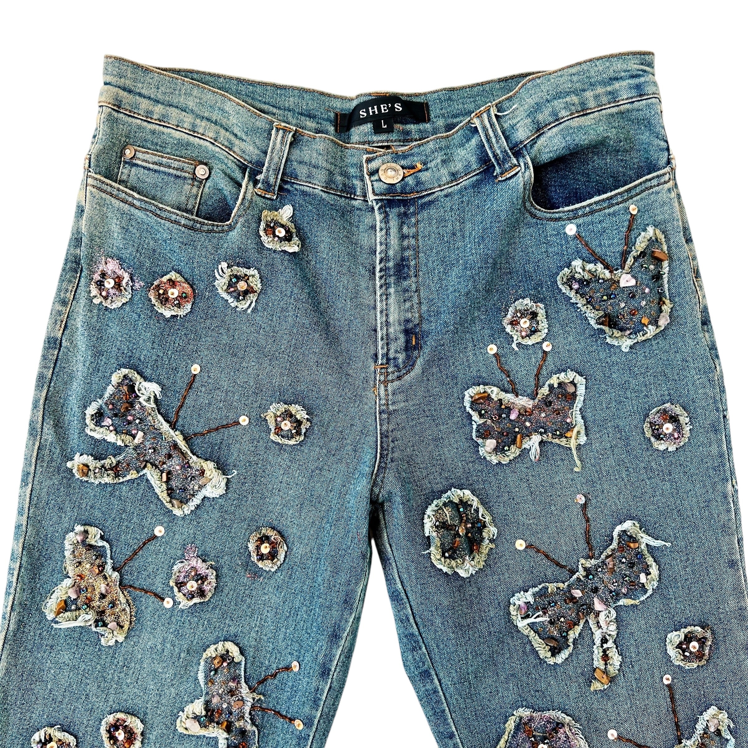 Beaded Butterfly Appliqué Jeans (M)