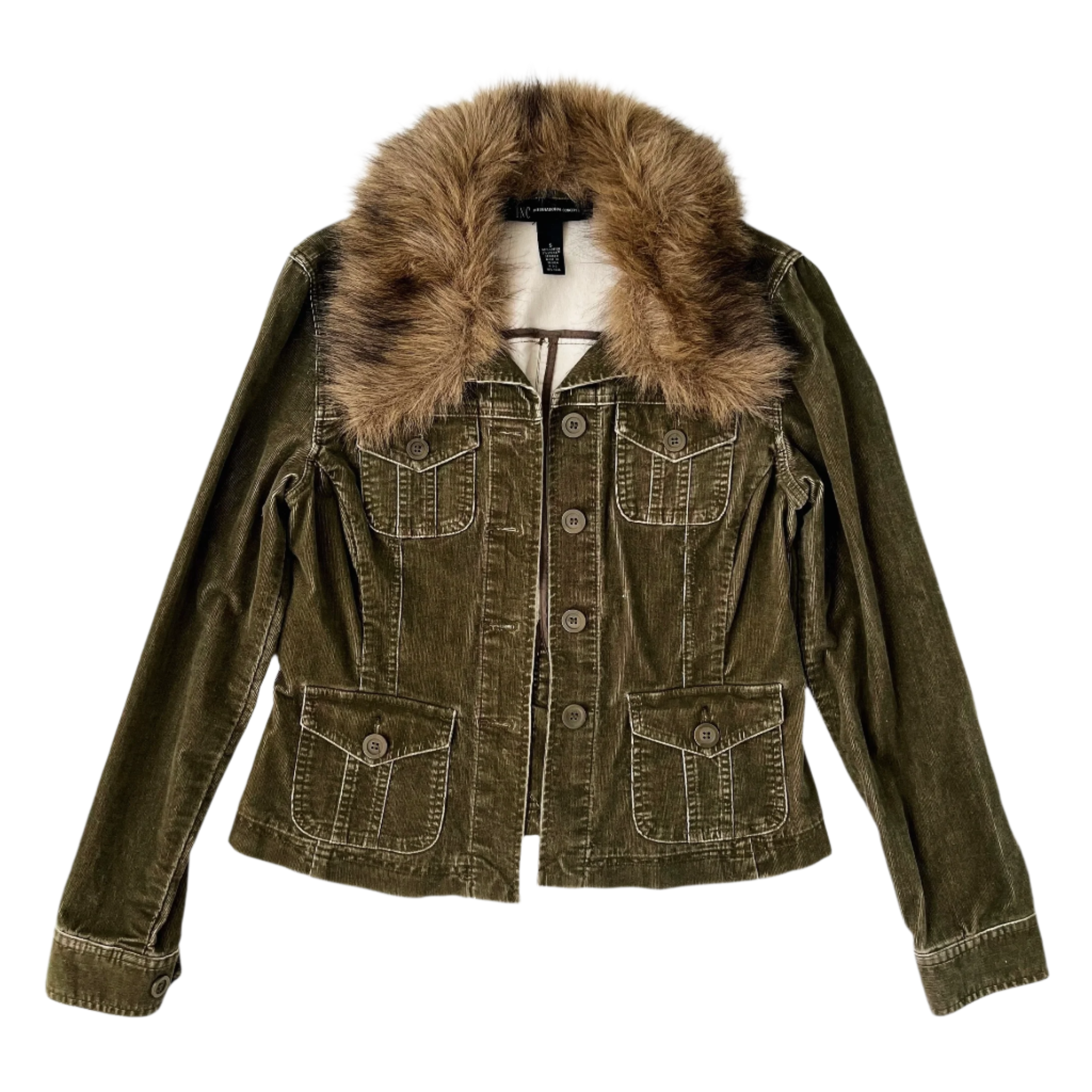 Army Green Furry Corduroy Jacket (S/M)