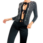 Sequin Cashmere Tie Front Cardi (S)