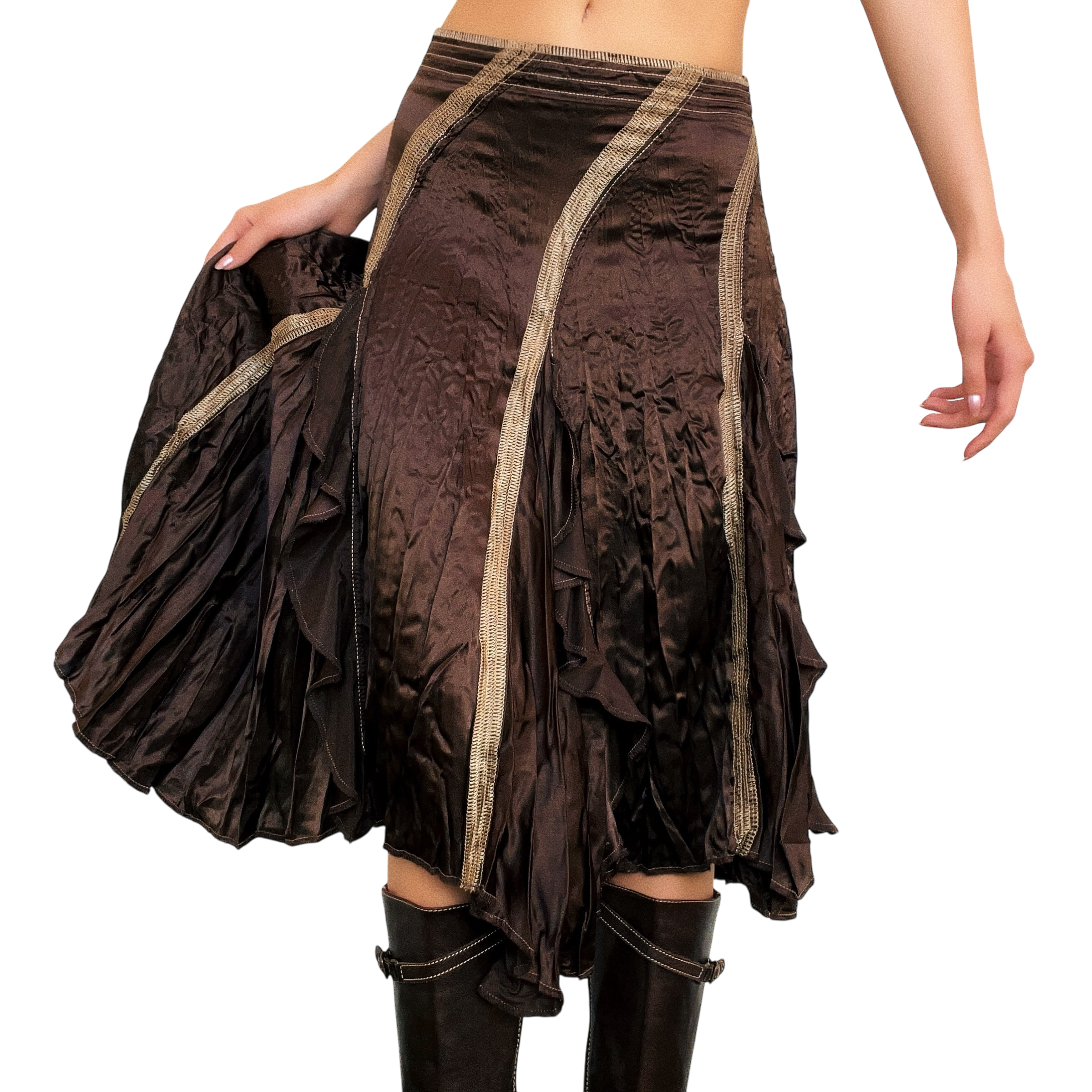 90s Brown Boho Midi Skirt (S)