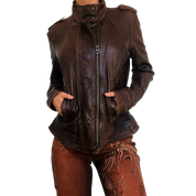 Chocolate Brown Leather Moto Jacket (S)