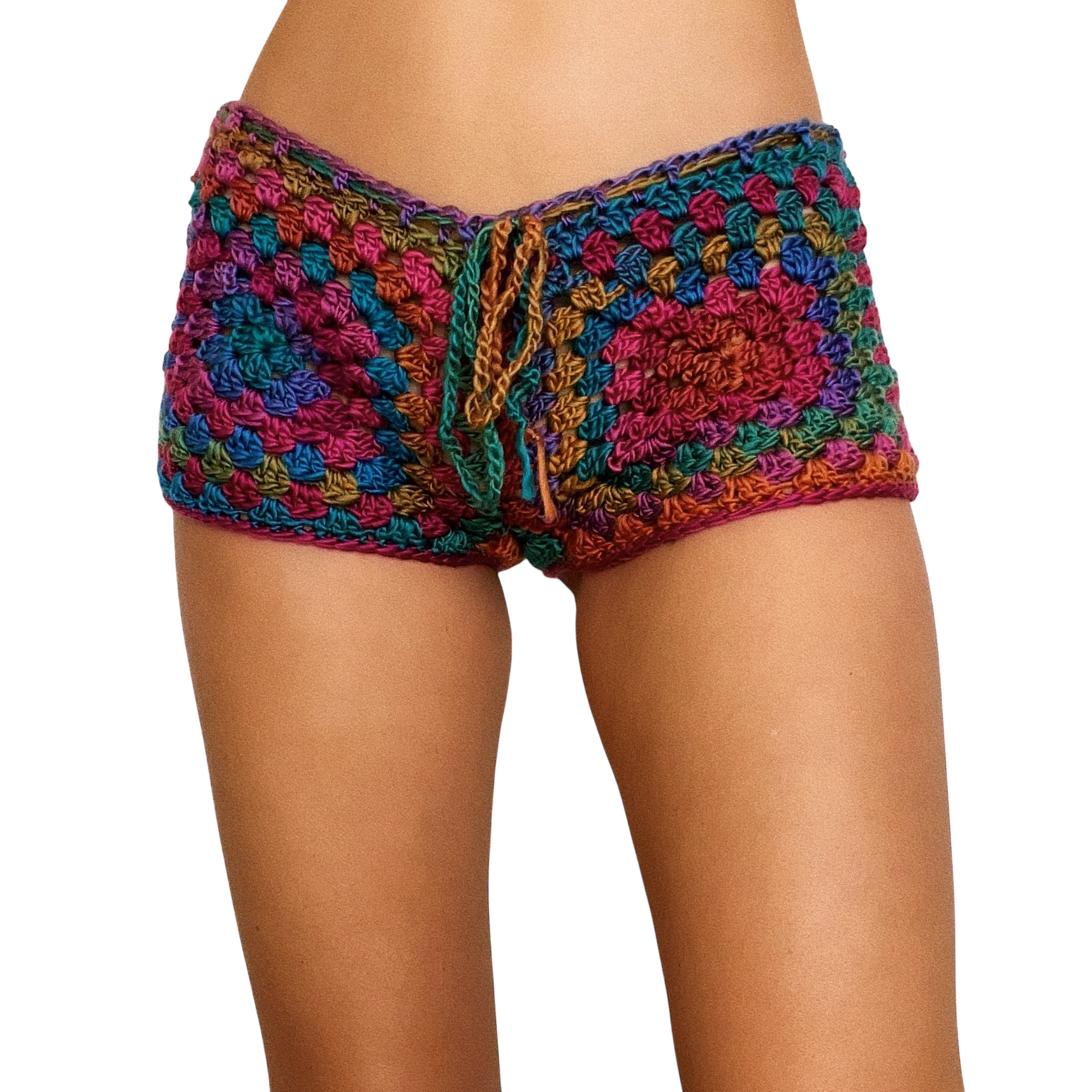 Boho Rainbow Crochet Shorts (XS/S)