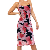 90s Black & Pink Floral Midi Dress (S/M)