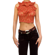 Designer Sheer Silk Ruffle Top (XS/S)