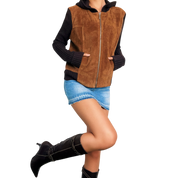 Vintage Suede & Knit Hoodie (M)