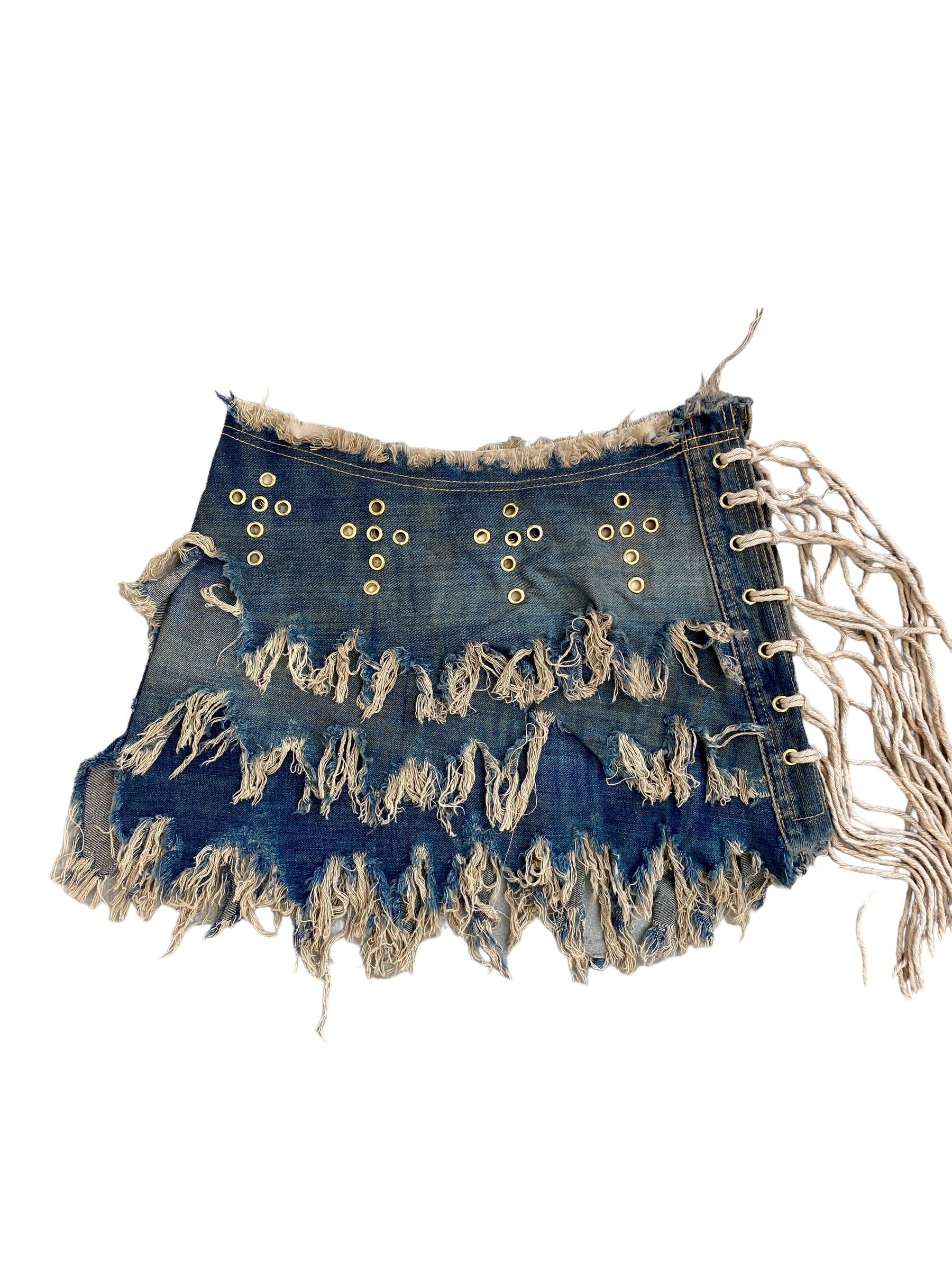 Upcycled Bespoke Denim Eyelet Skirt (XXS)