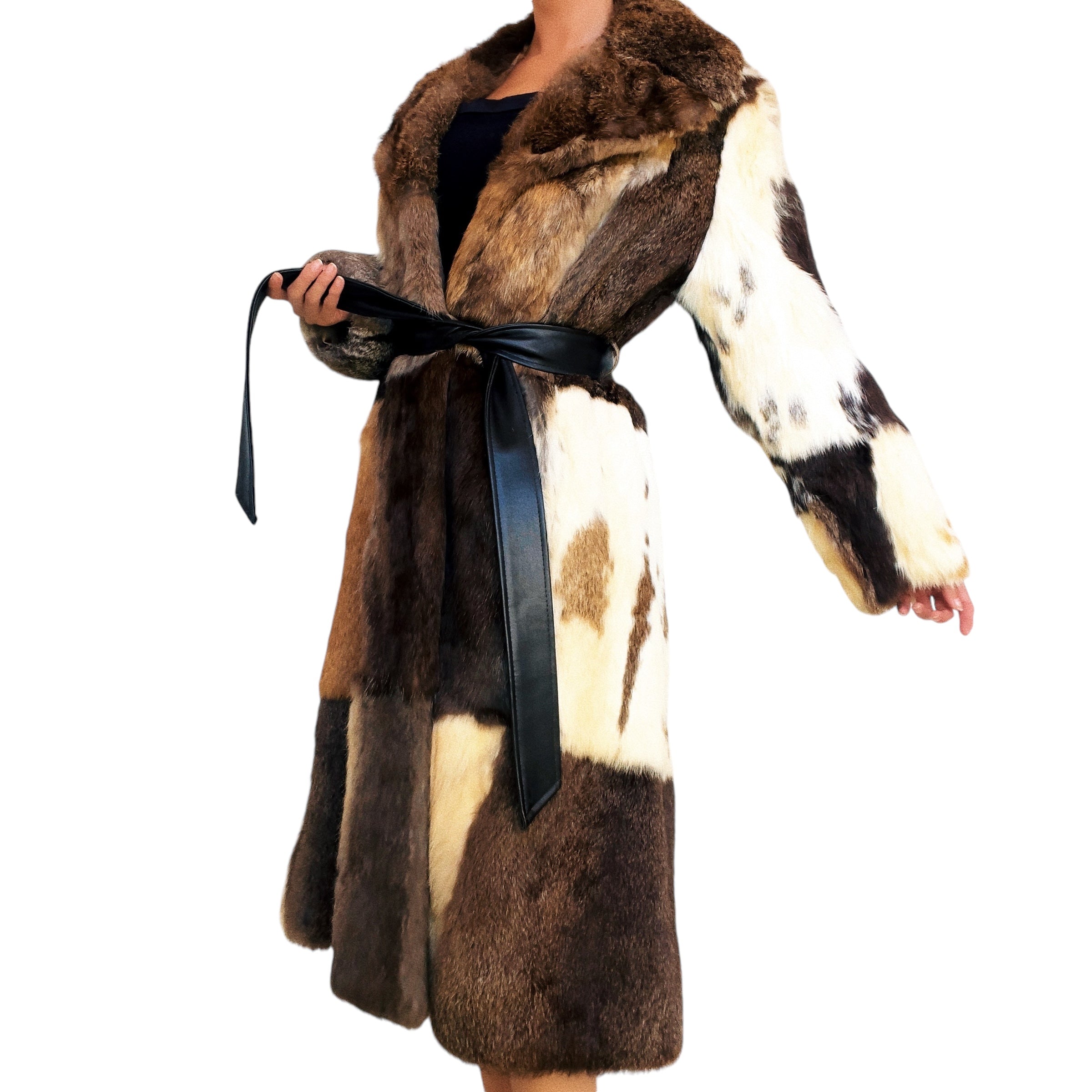 Long Patchwork Rabbit Fur Coat (M)