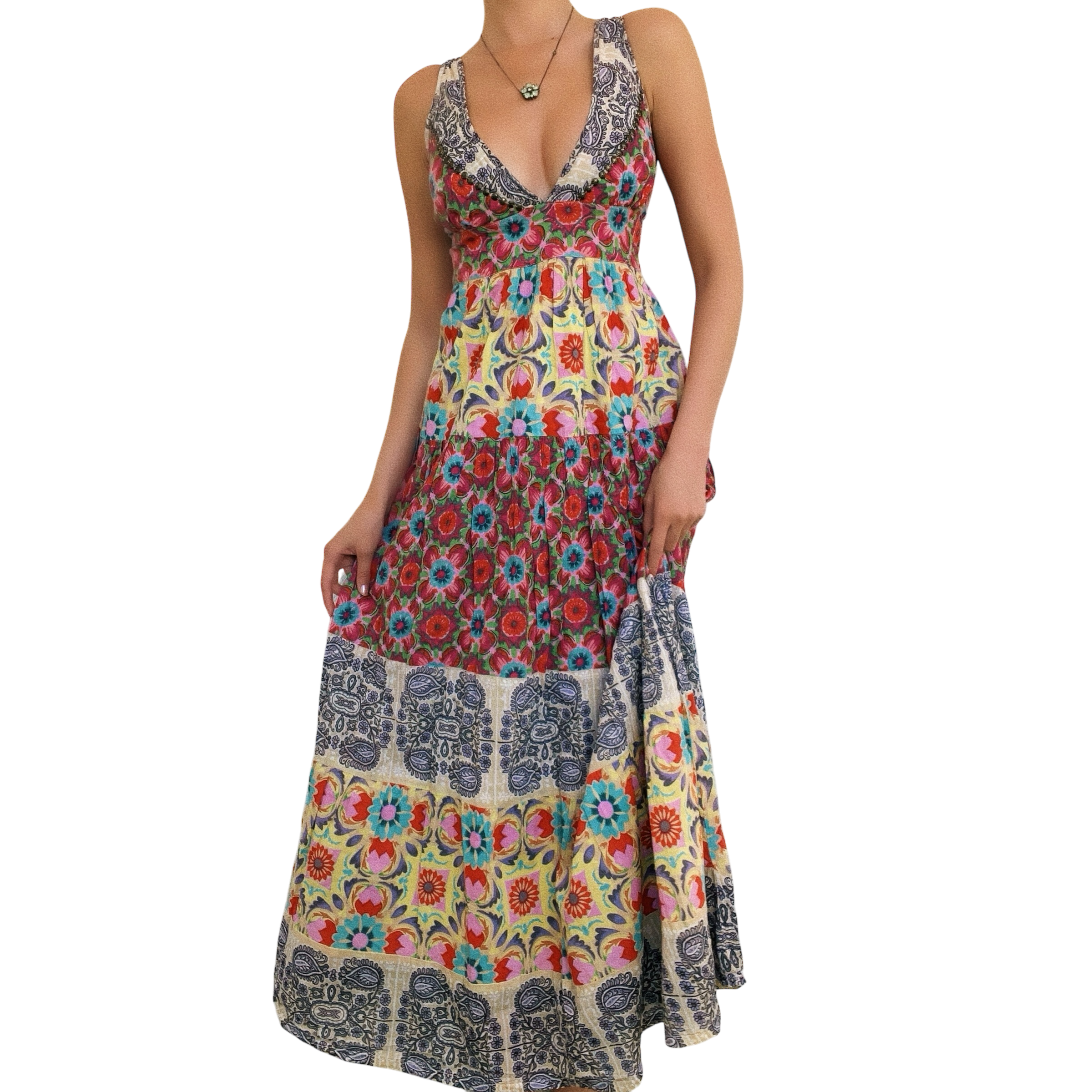 Vintage Tiered Floral Maxi Dress (M)