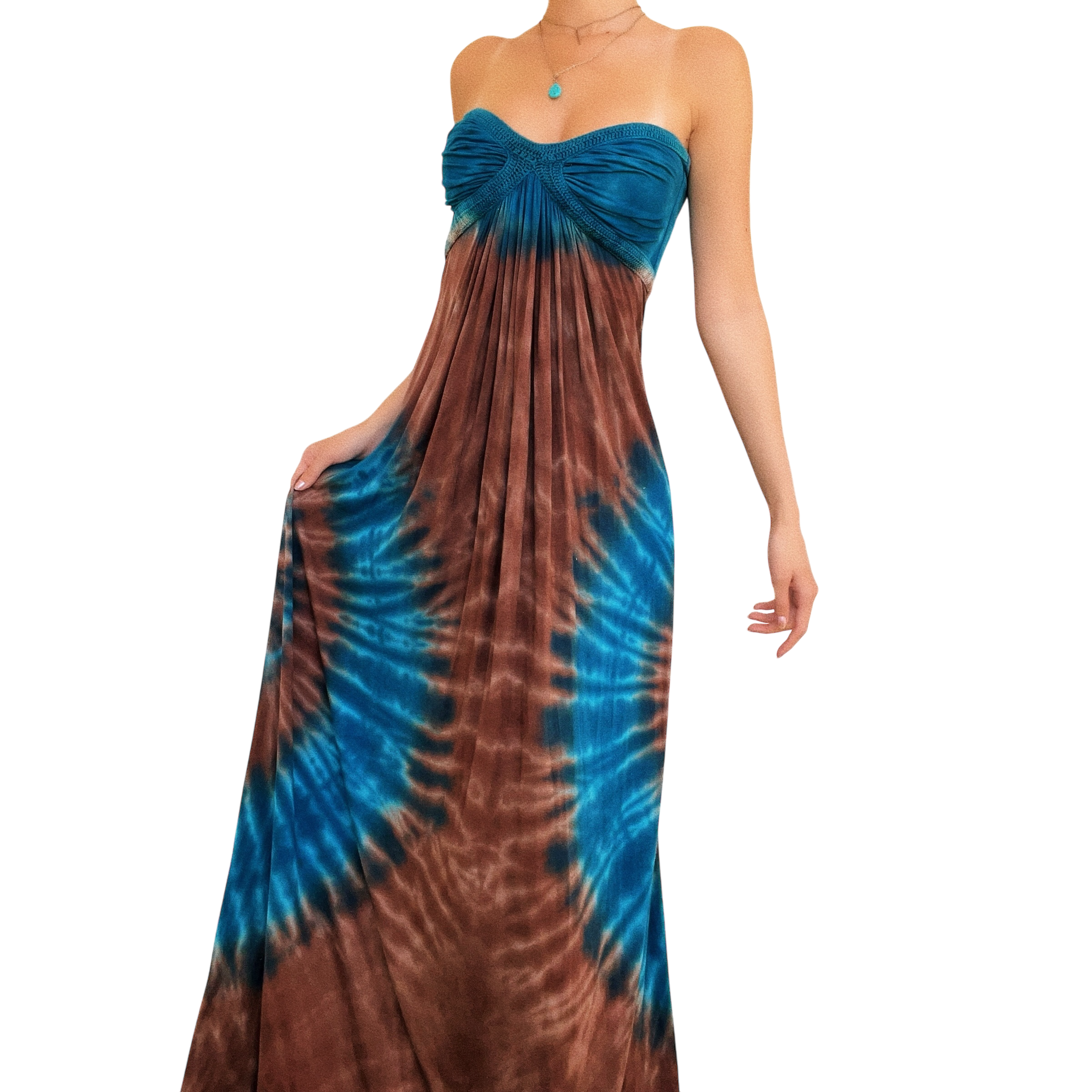chinese dress ladies TIE DYE STRAPLESS SMOCKED MAXI DRESS main image 0