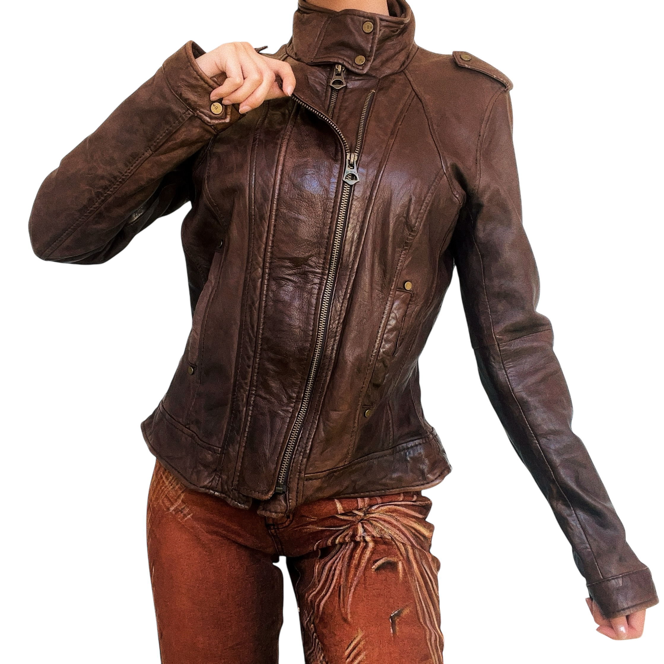 Chocolate Brown Leather Moto Jacket (S)