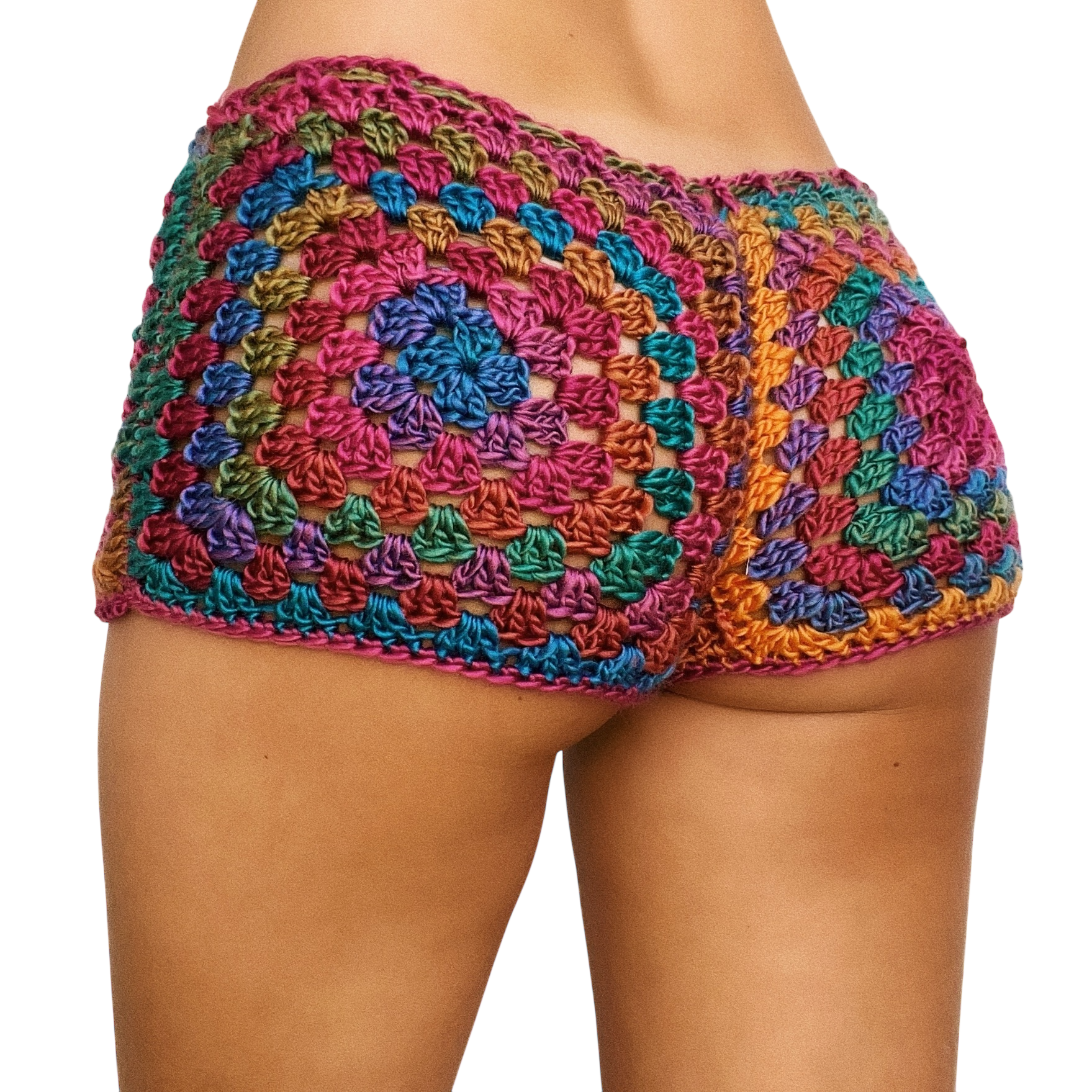 Boho Rainbow Crochet Shorts (XS/S)