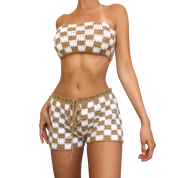 Checkered Latte Crochet Set (M)