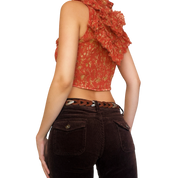 Designer Sheer Silk Ruffle Top (XS/S)