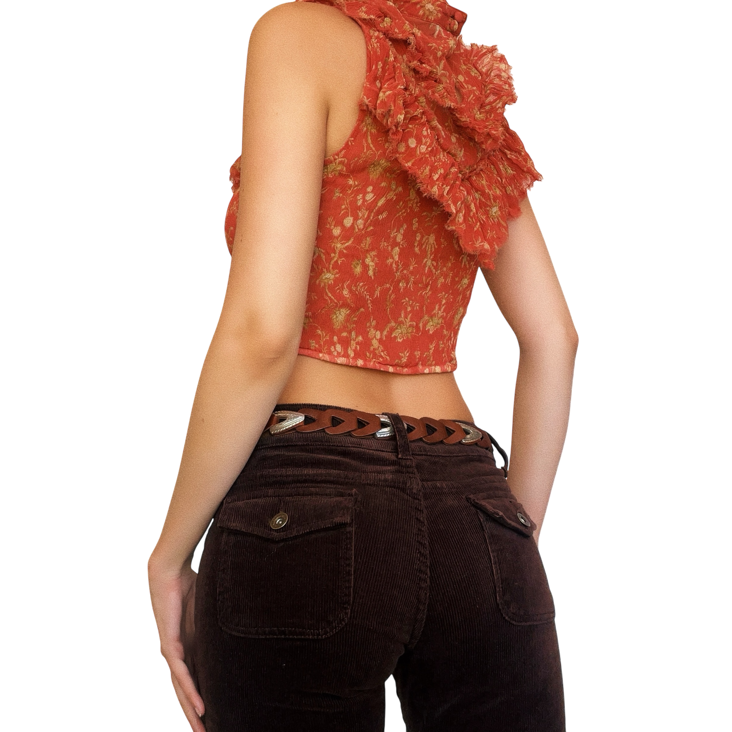 Designer Sheer Silk Ruffle Top (XS/S)