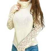 Creamy Intricate Crochet Sweater (S)