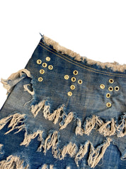 Upcycled Bespoke Denim Eyelet Skirt (XXS)