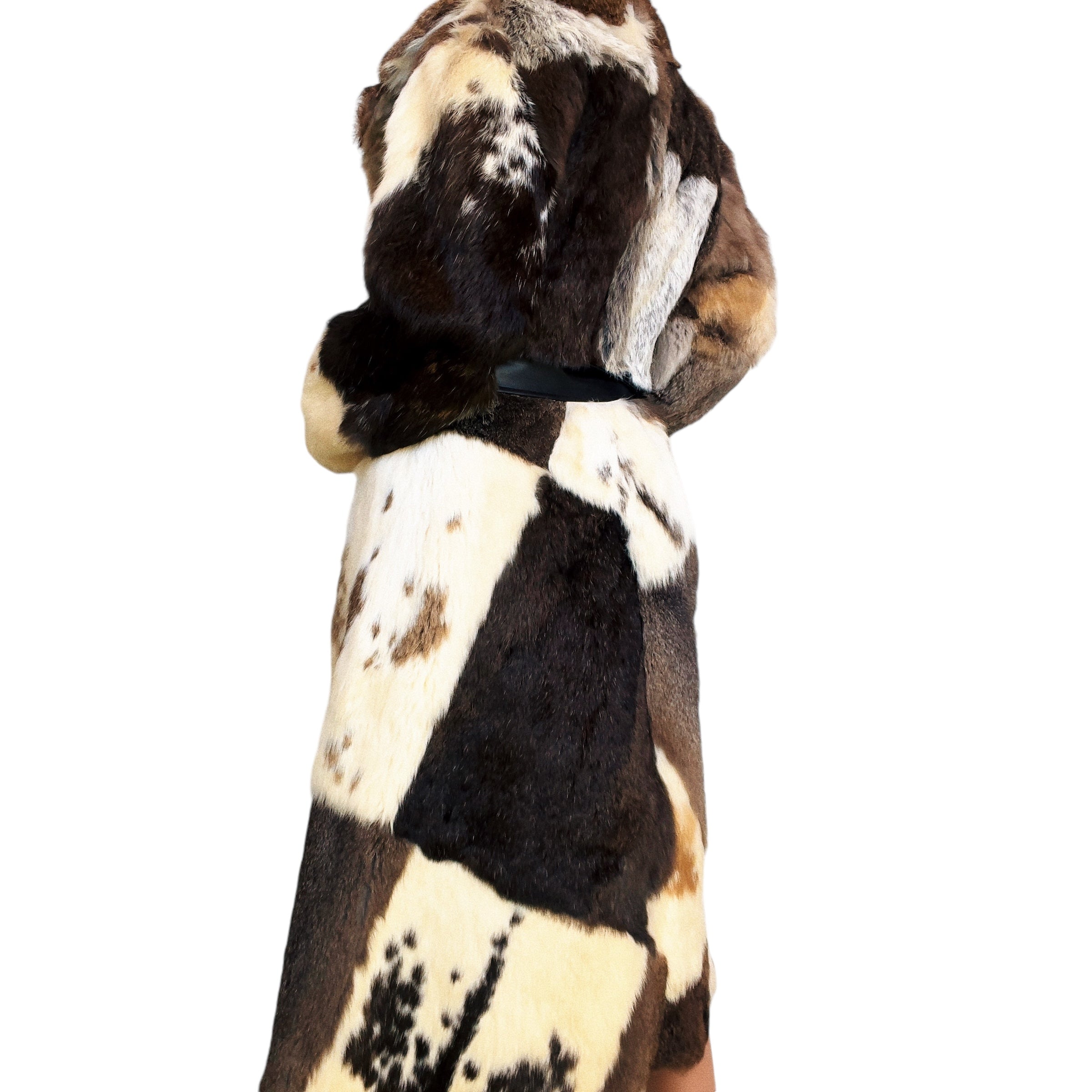Long Patchwork Rabbit Fur Coat (M)