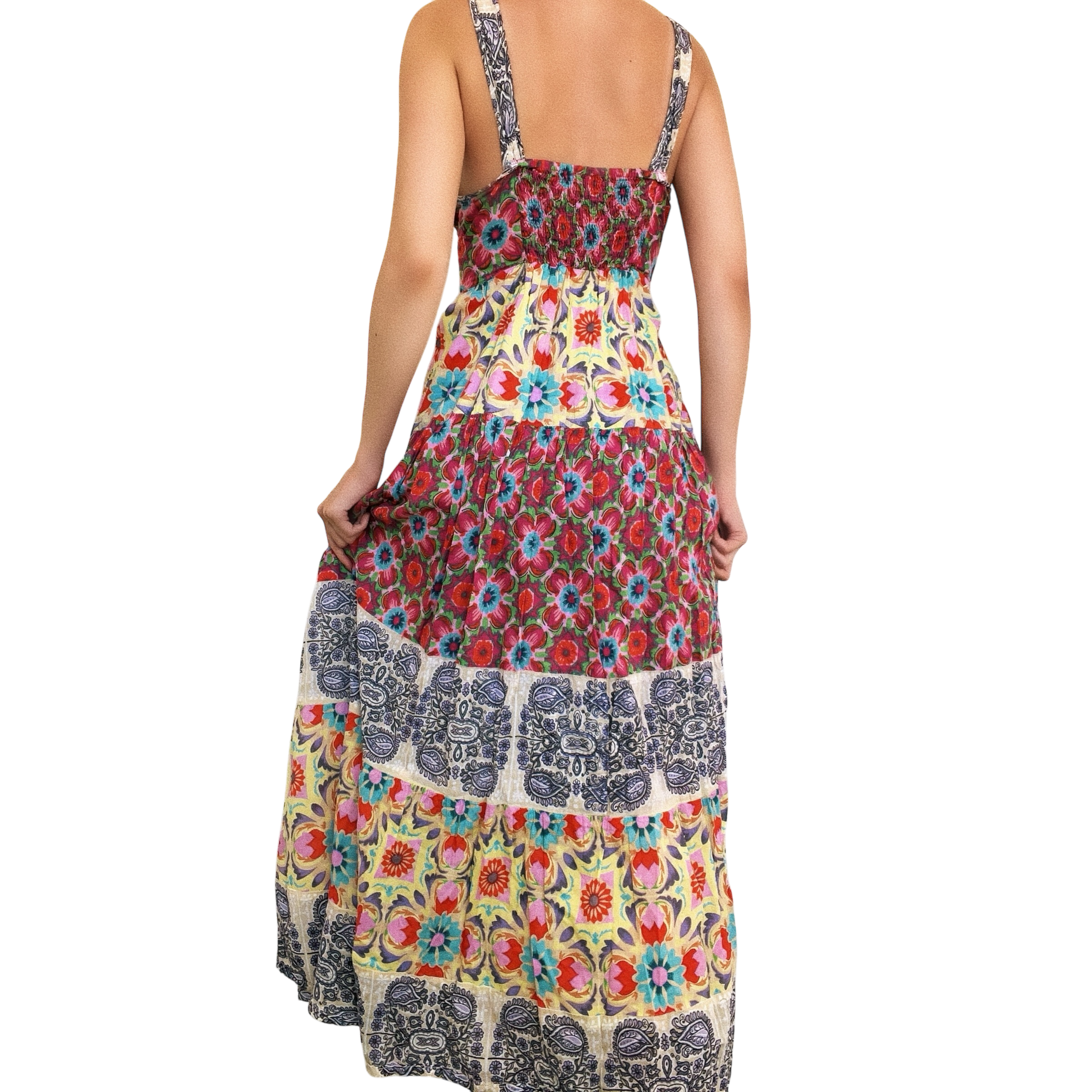 Vintage Tiered Floral Maxi Dress (M)